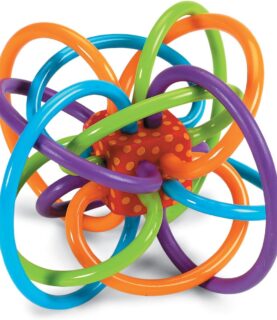 Manhattan Toy Winkel Rattle & Sensory Teether Toy, Blue/Green/Orange, 5 Inch x 4 Inch x 3.5 Inch