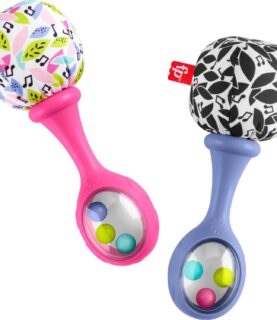 Fisher-Price Newborn Toys Rattle ‘n Rock Maracas, 2 Soft Musical Instruments for Developmental Play Babies Ages 3+ Months, Pink & Purple