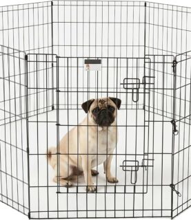 Dog Playpen - Foldable Metal Exercise Puppy Play Pen with 8 24x30in Panels - Indoor/Outdoor Pen with Door for Dogs, Cats or Small Animals by PETMAKER | Indoor/Outdoor Portable Pet Play Fence with 8 Durable Panels and Secure Door for Dogs, Puppies, Cats, and Small Animals