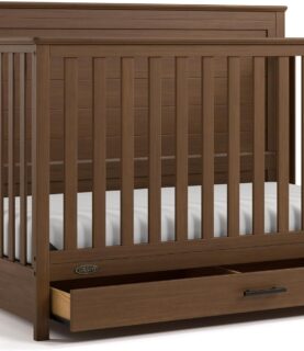 Graco Tristan 5-in-1 Convertible Crib with Drawer, Hazelnut | GREENGUARD Gold Certified, Fits Standard Crib Mattress, Premium Handle, Converts to Toddler Bed, Daybed, and Full-Size Bed